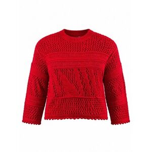 Zara Red Knit‎ Crochet Sweater Pom Pom Large tomato girl Pullover cropped cozy
